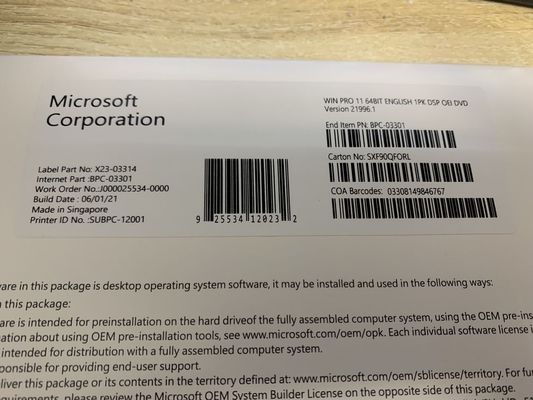 64bit Microsoft Win11 PRO-licenties Sleutelcode DVD OEM-afbeeldingen